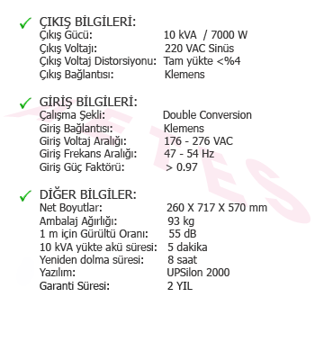 10 kVA Kesintisiz G�� Kayna�� �zellikleri